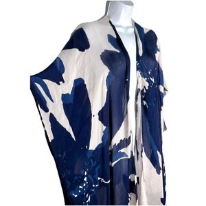 Kimono Wrap, Blue/White, Long Line/Side Slit Modena Lightweight Day Night  Cover